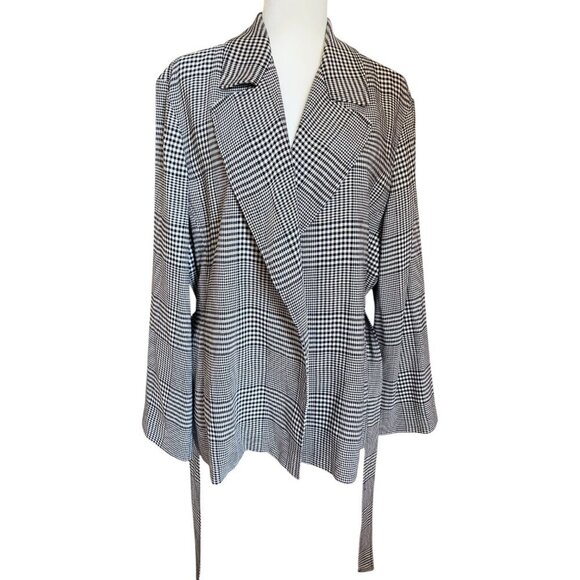 Emanuel Ungaro Wrap Blazer Jacket Women's size 14 Houndstooth Wool Blend Plaid - Picture 4 of 7